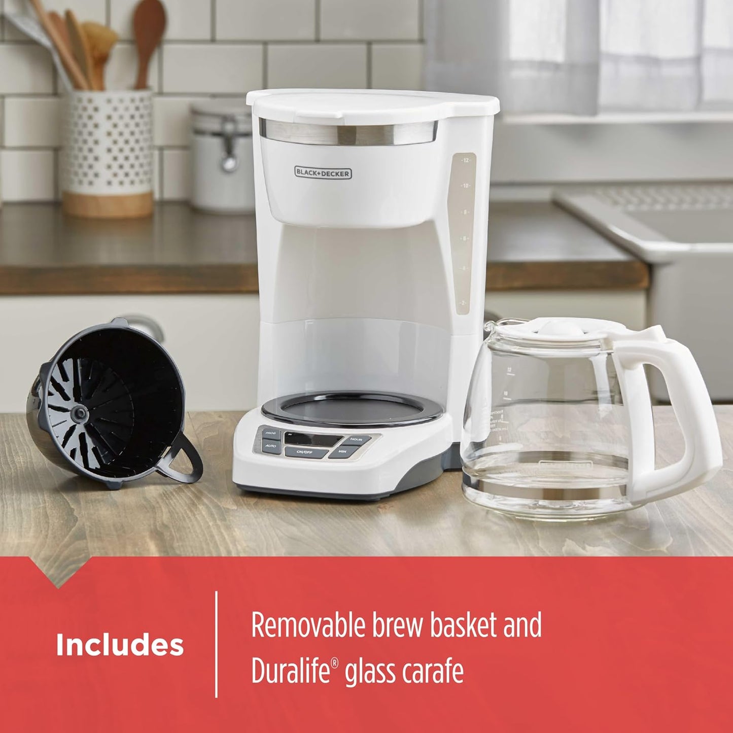 BLACK+DECKER CM1160W-1 CM1160W 12-Cup Programmable Coffeemaker, White/Stainless Steel