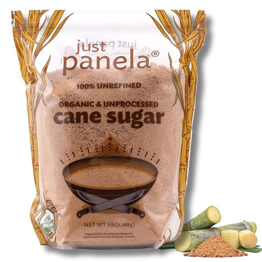 Just Panela Organic Unrefined Cane Sugar 5 Pound Pack of 1 | 100% Unprocessed, Raw Sugar | Panela Great for Baking, Cooking
