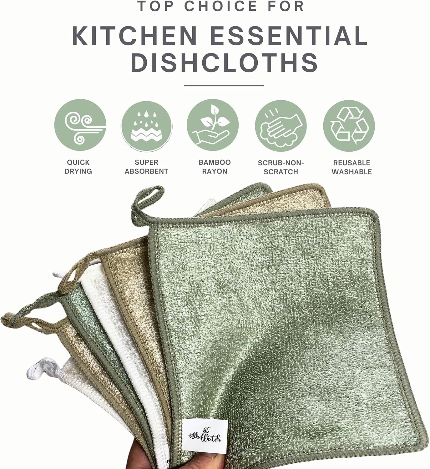 Dishcloths Kitchen Dishrag Cleaning Scrub Reusable 6pk 6x7in | Bamboo-Rayon, Absorbent, Scrub-Non-Scratch, Washable, Durable, Fast-Drying, Multi-Surface, Hand-Sized, Household Cleaning