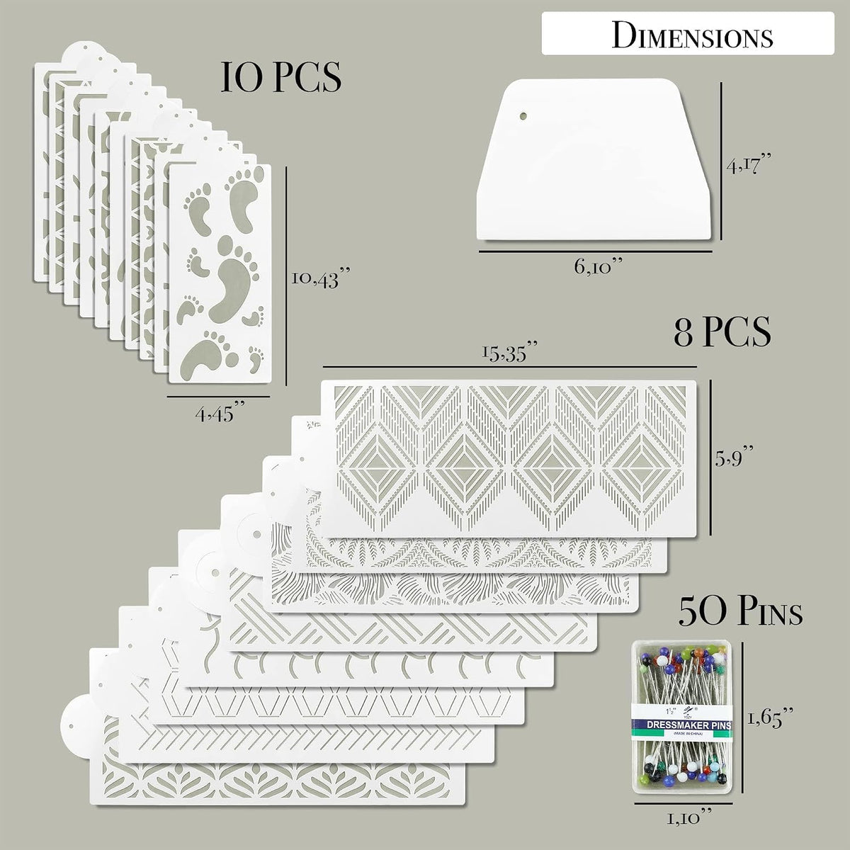 Cake Stencils - Cookie Stencils for Royal Icing, Templates for Buttercream Decorating, Baking Stencil, Mesh Reusable Spray Fondant Cookies, Paiting (18xDesigns with Scraper and 50xPins)