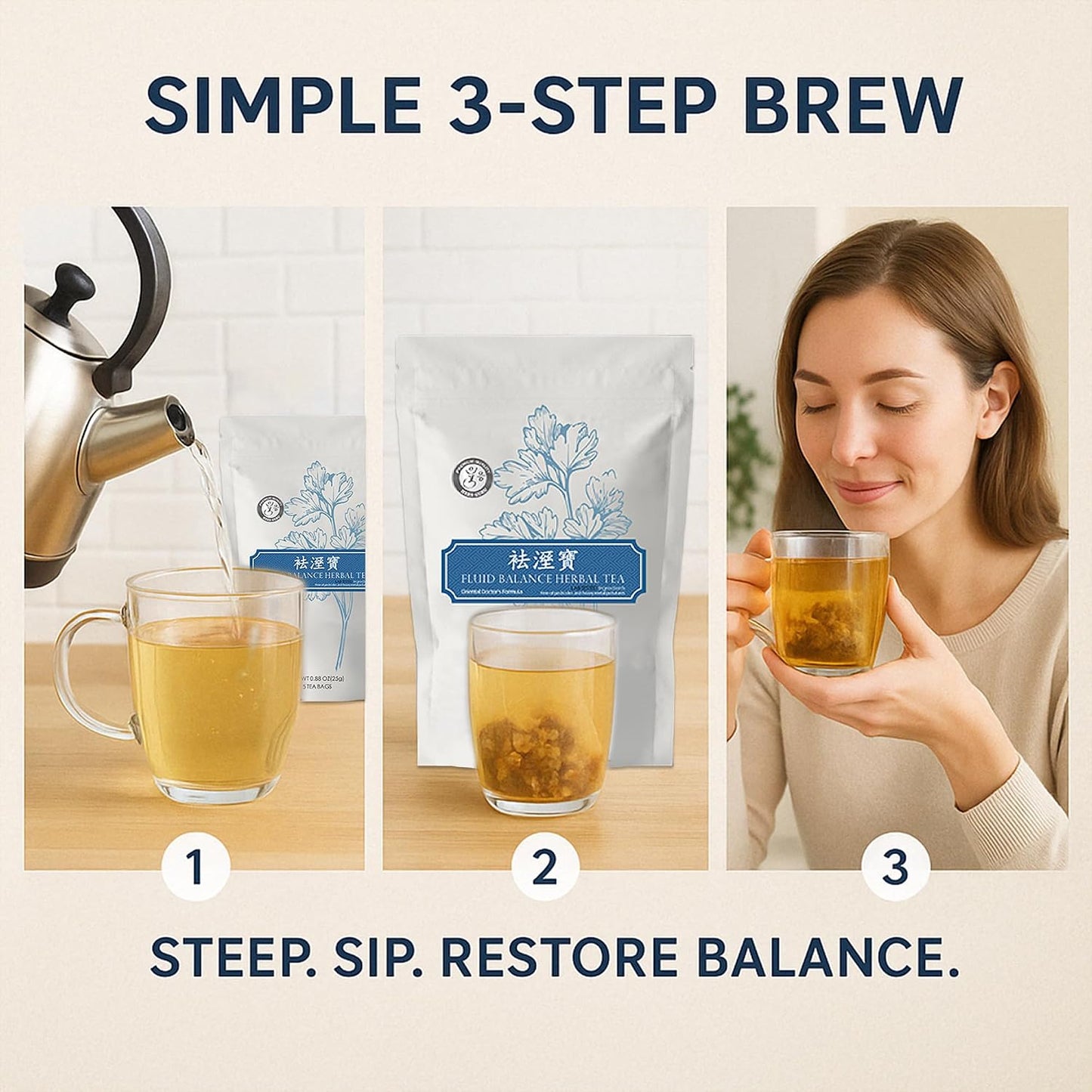 Herb Guru Fluid Balance Herbal Tea Bags – Healthy Fluid Metabolism &amp; Digestive Balance with Atractylodes, Poria, Citrus Peel – Caffeine Free Tea, 0.88 Ounces