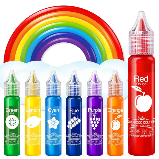 Food Coloring Set - Rainbow Edible Food Color Dye for Baking, Cake Decorating, Royal Icing, Cookie, Fondant and Macaron - 7