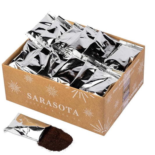 Sarasota Coffee Ground Packets | Gourmet Flavored Medium Roast Bulk Coffee Packs | Christmas Holiday | Low Acid Mold Free