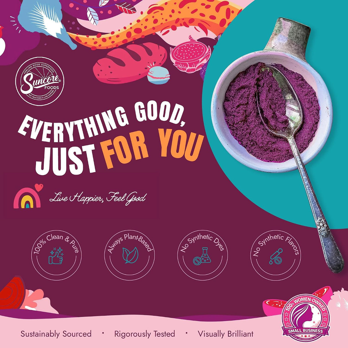 Suncore Foods Organic Indigo Blueberry Powder 5oz | Gluten Free | Vegan | Natural Purple Food Coloring, Single Ingredient Superfood, For Baking, Desserts, Smoothies, Drinks, Non-GMO, Resealable Pouch