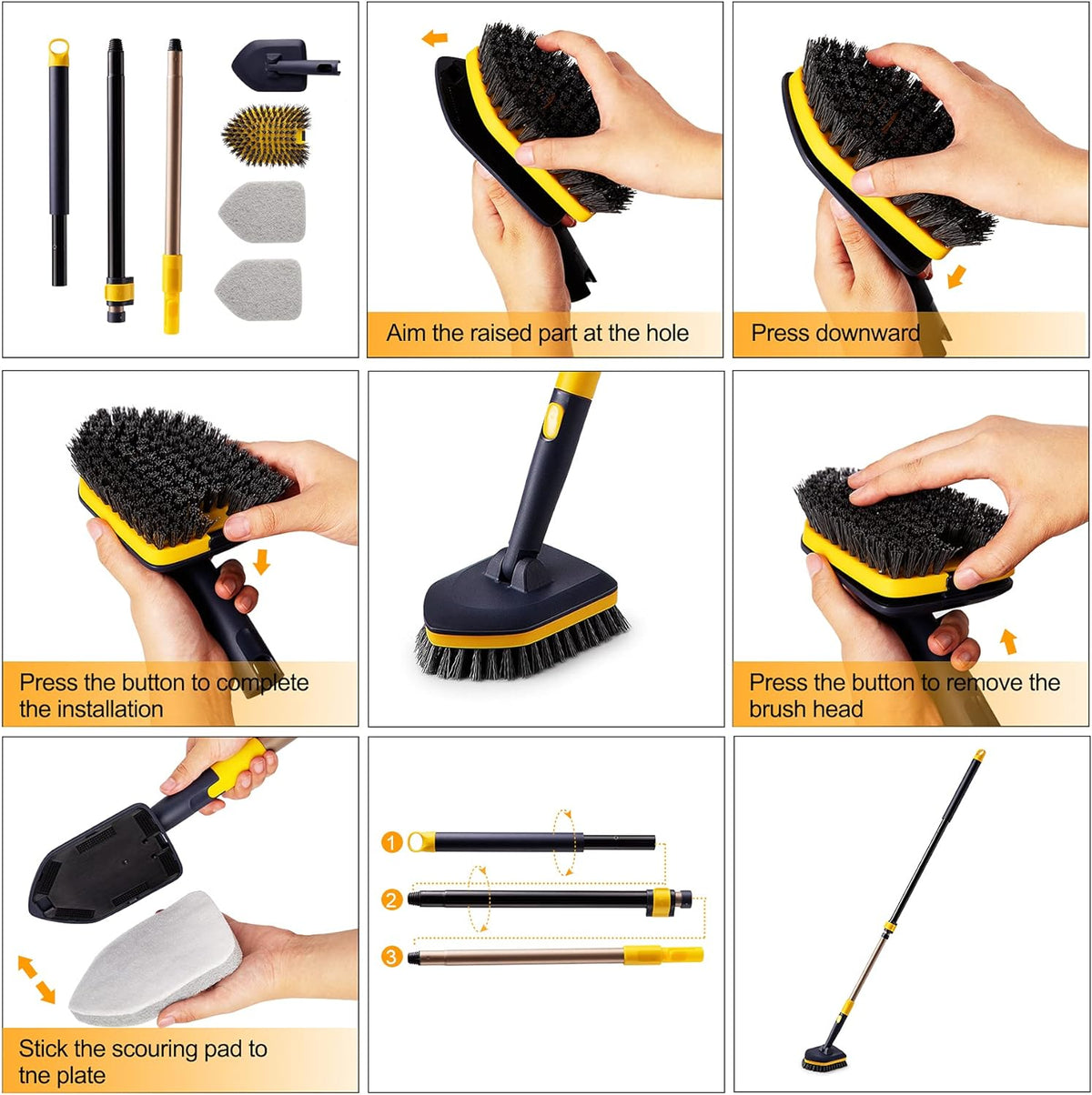 Yocada Tub Tile Scrubber Brush 2 in 1 Cleaning Brush 4*Scouring Pads 58.2"