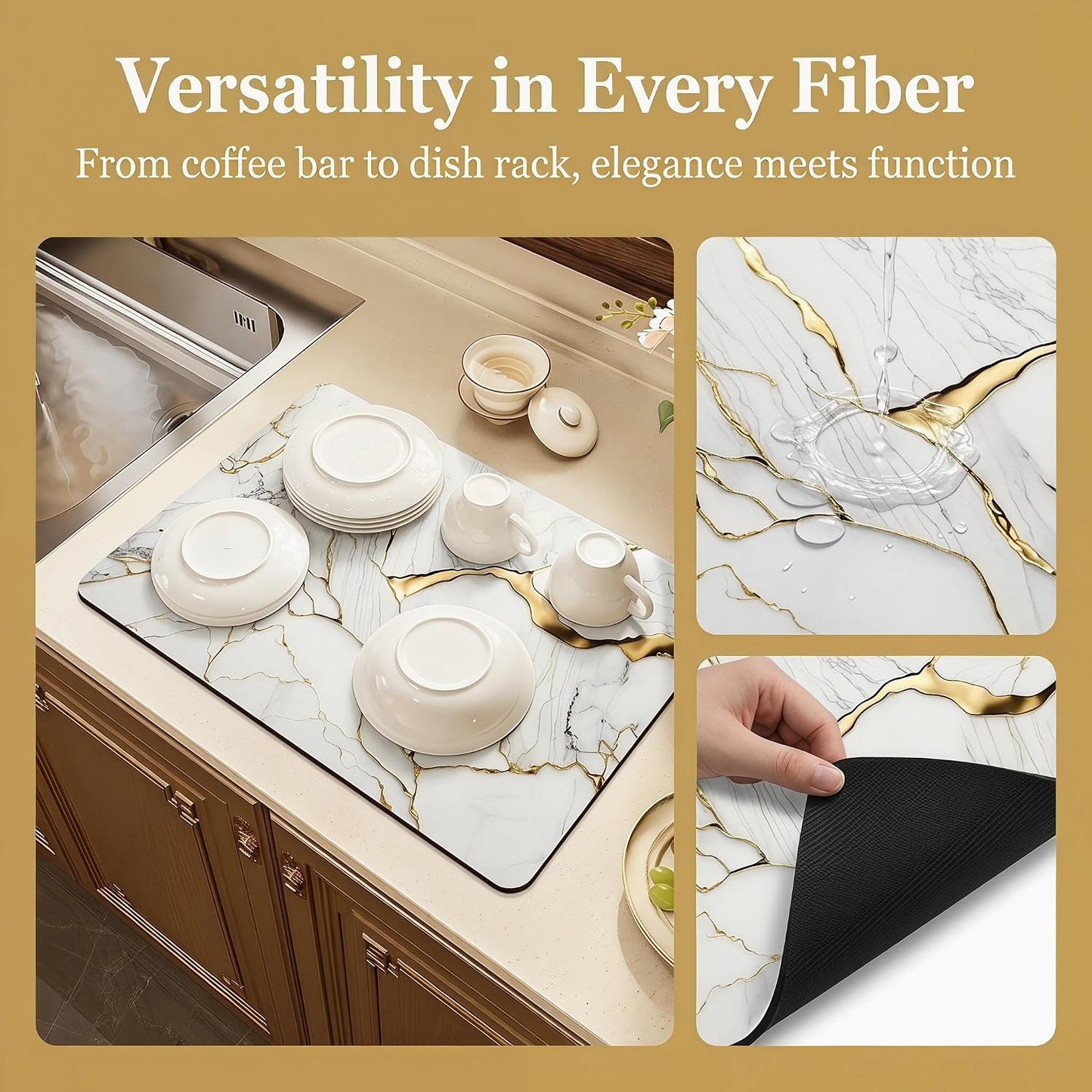 Coffee Mat or Dish Drying Mat Super Absorbent Drying Marble pattern Mat, Fit Under Coffee Maker Espresso Machine Absorbent Hide Stain Rubber Backed Dish Drying Mat for Kitchen Counter (12″x 20″white)