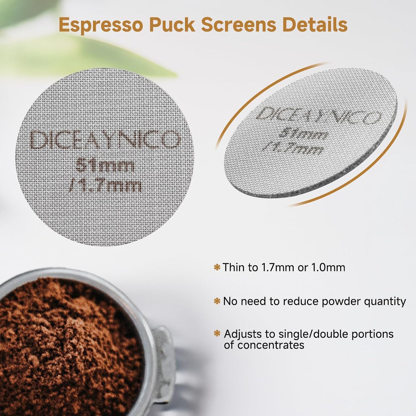 2PCS Espresso Puck Screen, Metal Coffee Filter, 1mm &amp; 1.7mm 51mm | 1.0mm &amp; 1.7mm, 150um 316 Stainless Steel, Reusable Barista Filter for 51mm Portafilter Basket