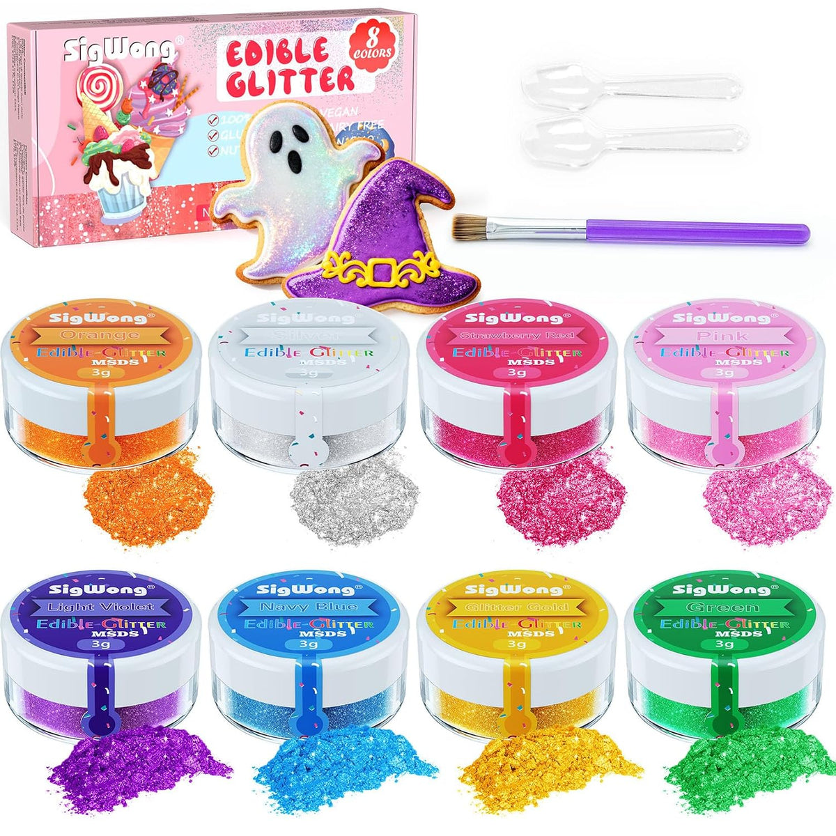 Edible Glitter Set, Sprinkles Edible Glitter for Drinks, 8 Colors Prism Powder Edible Glitter Dust for Wines, Beer, Cocktail, Strawberries, Halloween Cakes, Cupcakes, Chocolate - 3g/bottle