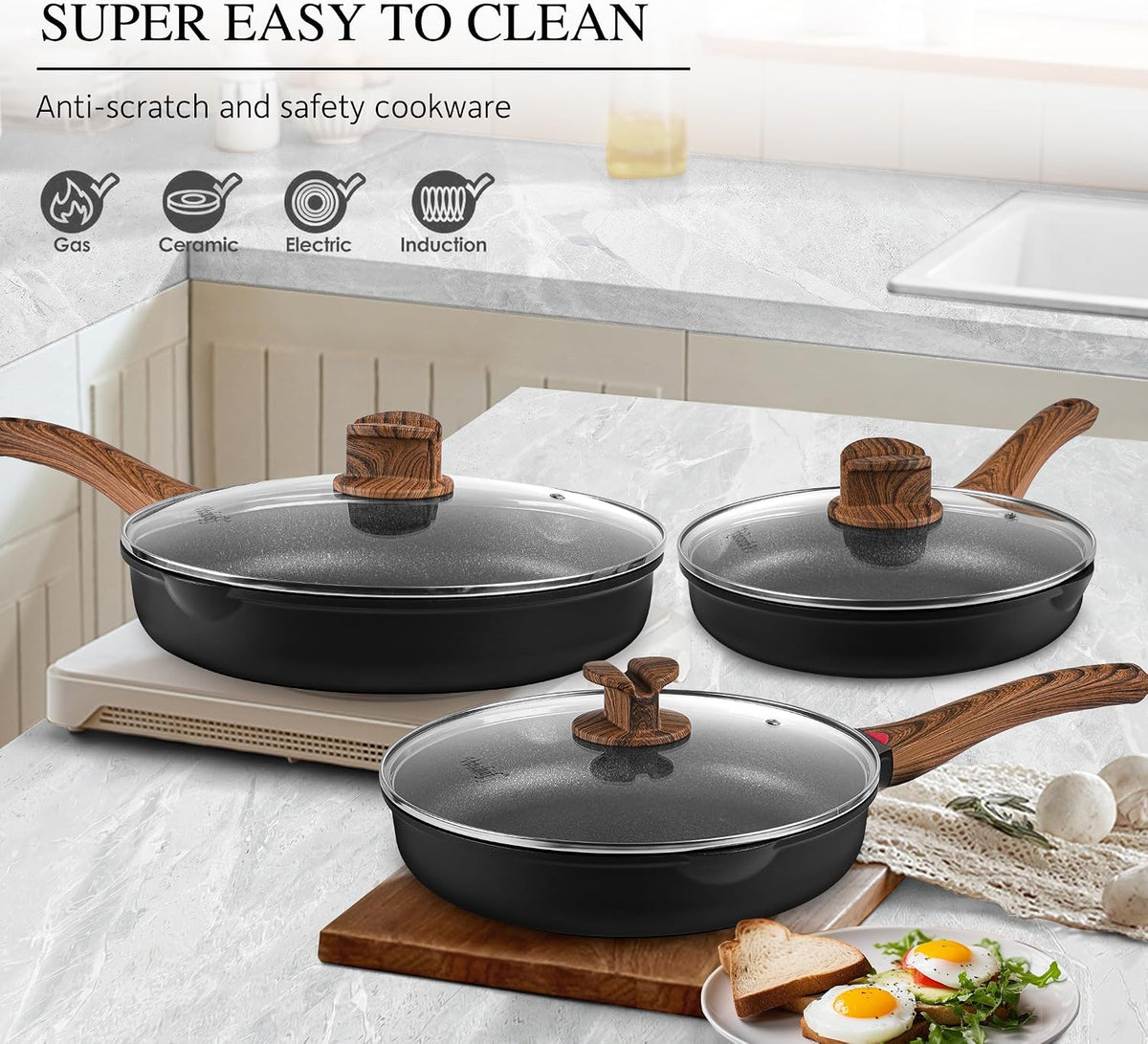 Vinchef 8" Non Stick Frying Pans, Skillet with Lid Used for All Stoves, Induction Non Toxic Cookware, Cooking Pans Nonstick Capable of Kitchen