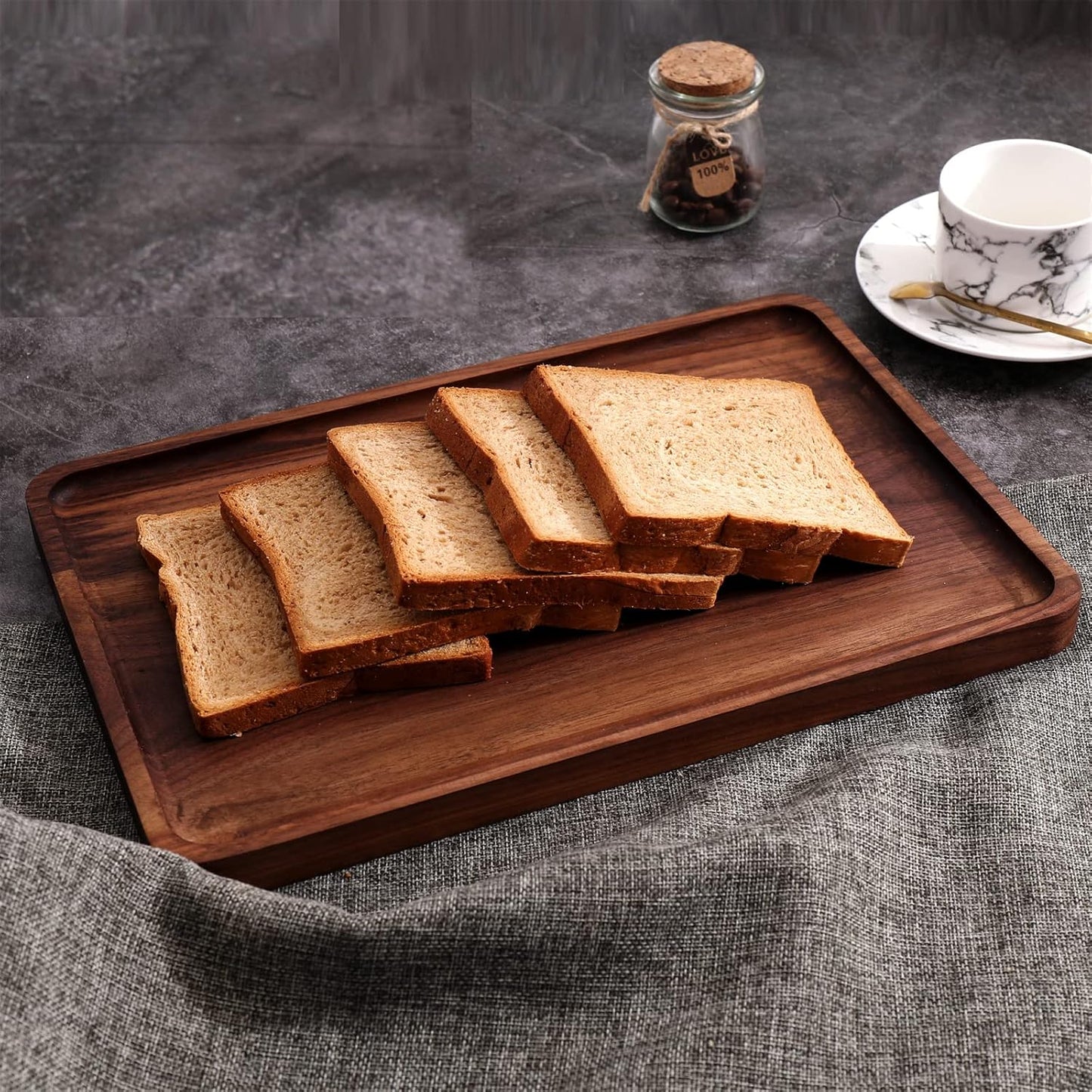 Rustic Walnut Wood Serving Tray, 13"x9" Rectangle Platter, Tea/Coffee Table Tray, Kitchen Decor, Wood Dessert Cup & Vanity Tray for Jewelry