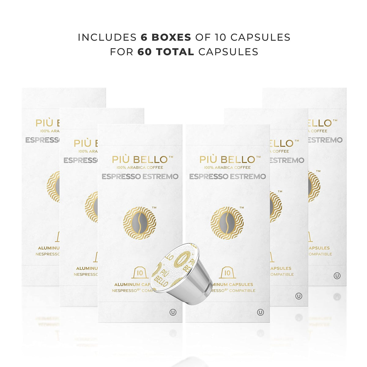 Piu Bello Espresso Estremo Coffee Pods – Espresso Coffee Pods for Nespresso Original Machines – Compatible Capsules Pack – Rich &amp; Balanced Taste – Strong Italian Espresso Flavor – Kosher Certified (60 Count, Single Flavor)