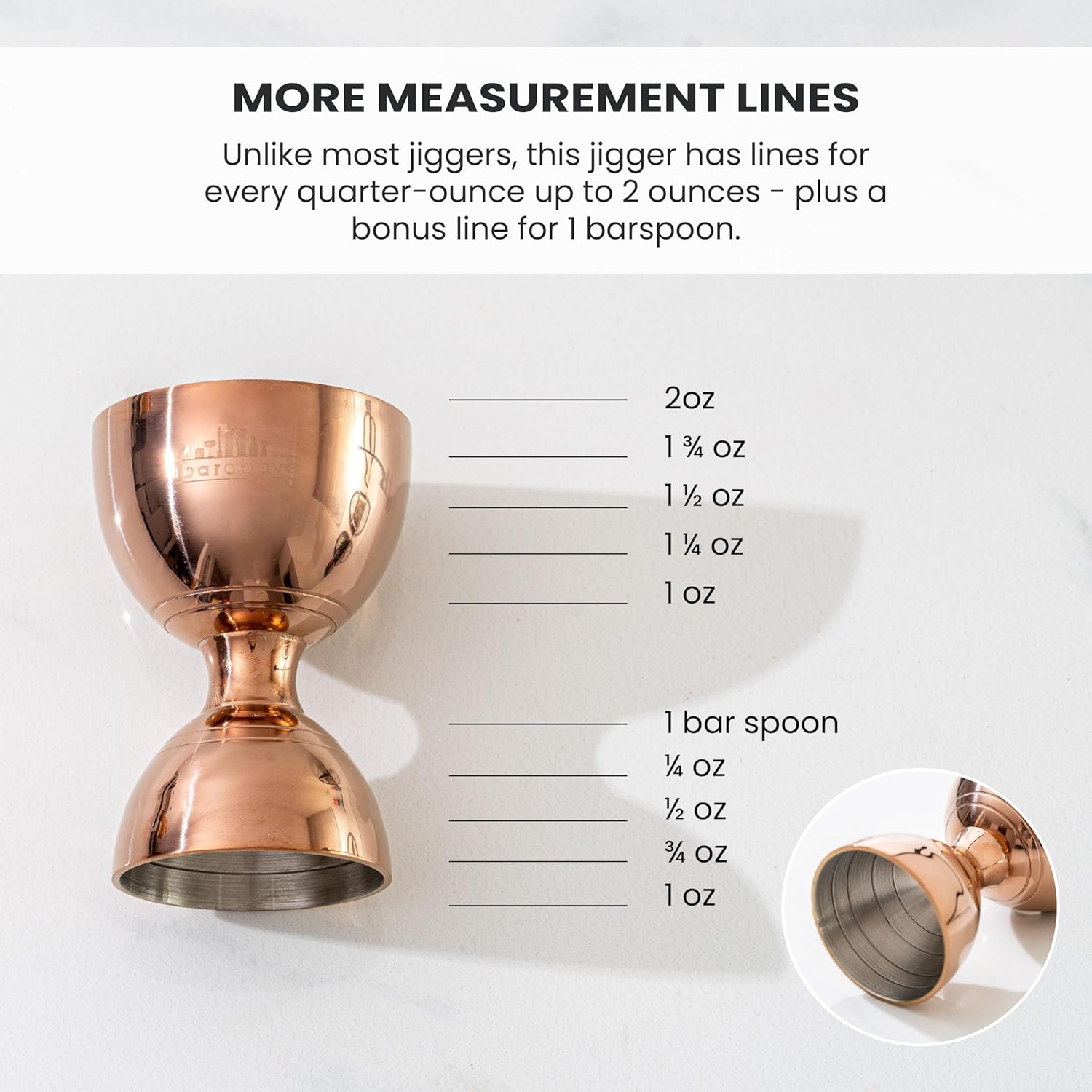 A Bar Above Premium Bell Jigger, 304 Stainless Steel Double Cocktail Jigger with 10 Internal Measurements, Heavy Duty