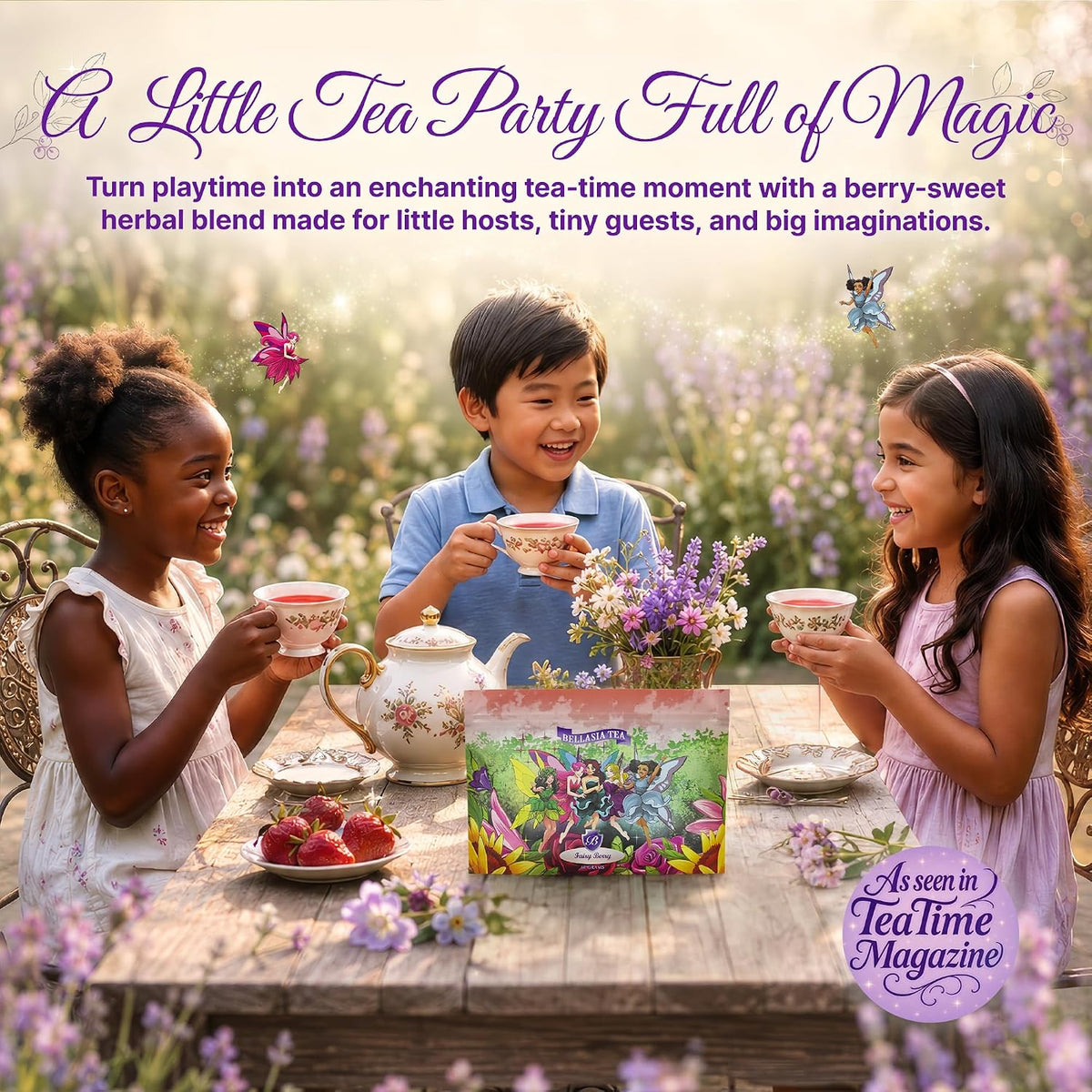 Bellasia Tea Fairy Berry for Kids Using Real Strawberry Pieces- Caffeine Free Herbal Tea Blend with Real Ingredient &