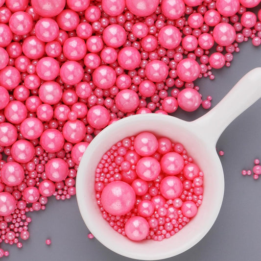 Pink Sprinkles for Cake Decorating, 6 Sizes Mix Edible Pearl Sugar Sprinkles for Baking Cupcake Cookies Ice Cream Topping