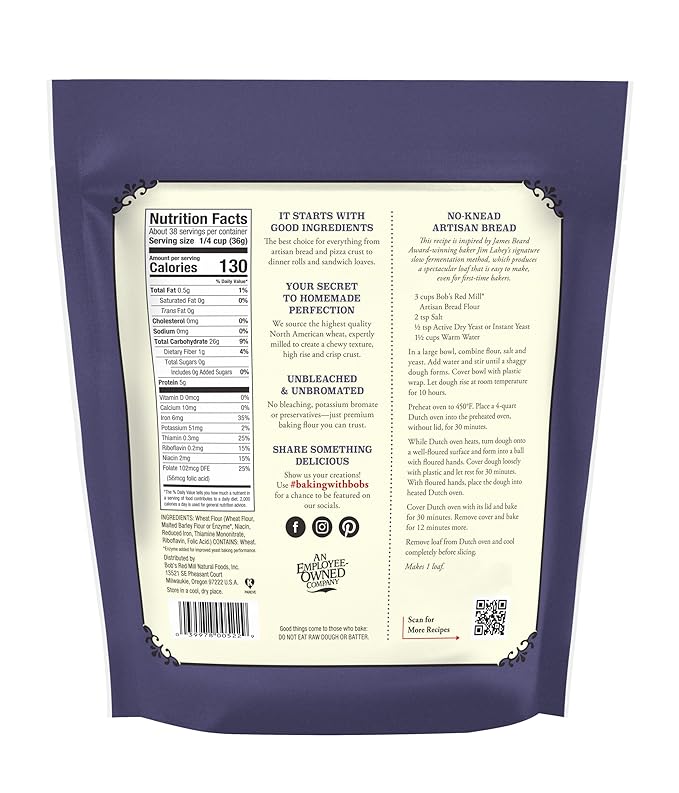 Bob's Red Mill Artisan Bread Flour, 3 Pound (Pack of 1) - Unbleached, Unbromated, Non-GMO, Vegan