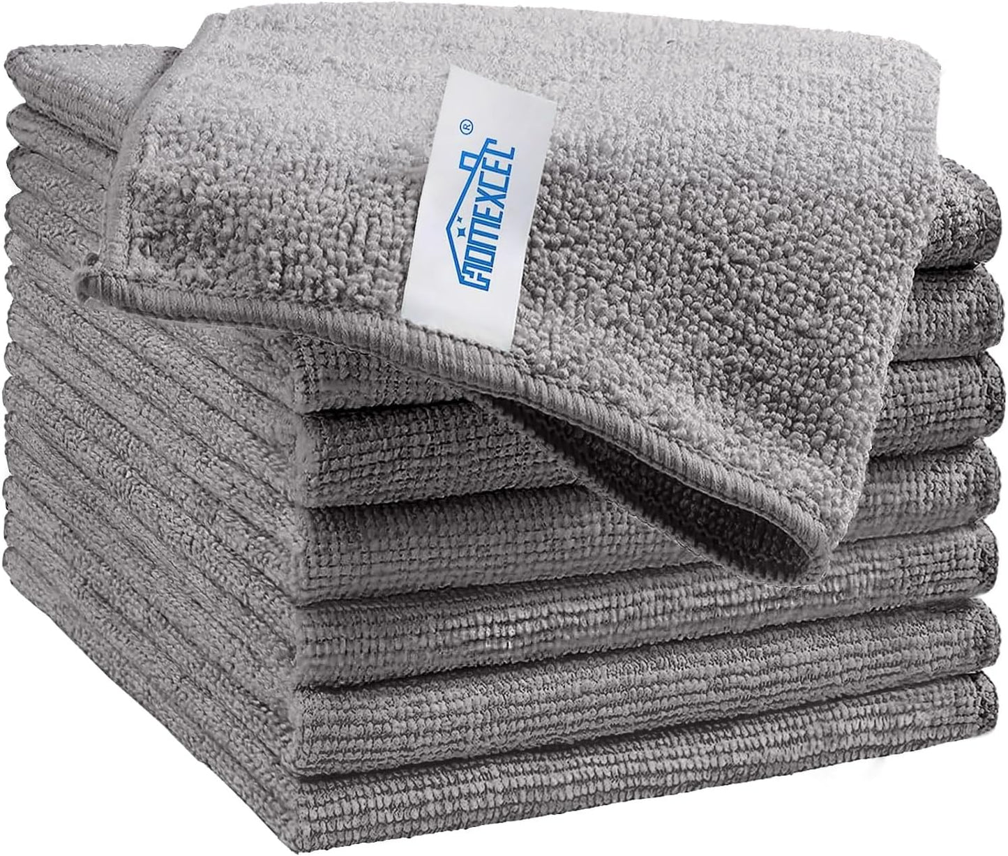 HOMEXCEL Grey Microfiber Cleaning Cloth, 8 Pack Cleaning Towels for Kitchen, Lint Free, Scratch-Free