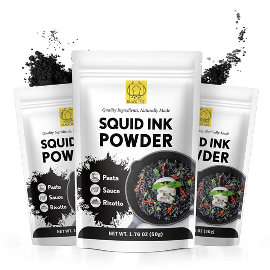 Black Hut Squid Ink Powder for Cooking, Black Food Coloring, 1.76oz, 3 Pack | Coloring Powder for Rice Noodles Pasta Spaghetti Risotto, Squid Ink for Cooking, Halal Certificate