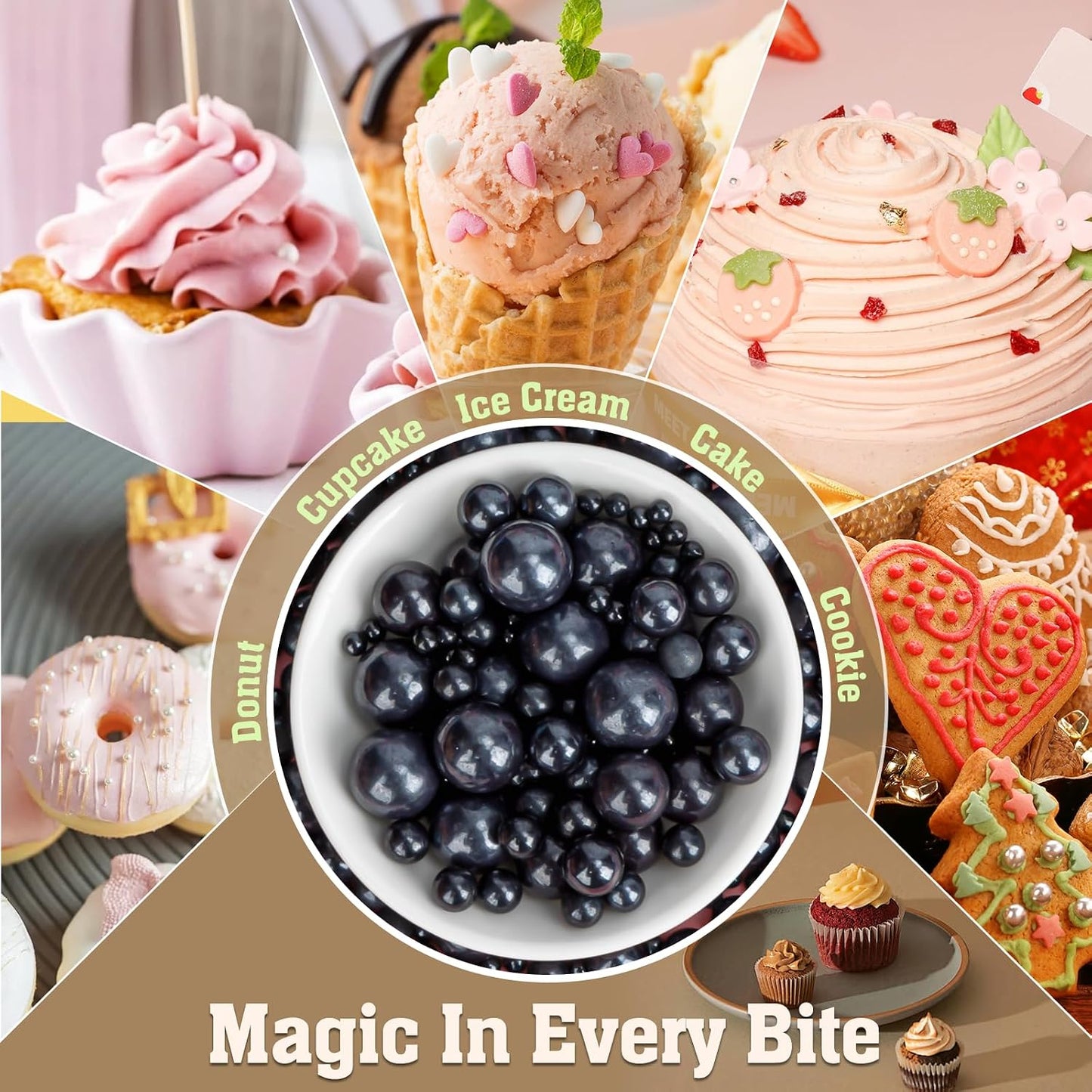 Twisweet Black Sprinkles 130g, Edible Pearl Sprinkles for Cake Decorating | Black sugar pearls, cake decorations &amp; cake toppers for cupcakes, cookies, ice cream, Halloween, birthdays &amp; party desserts
