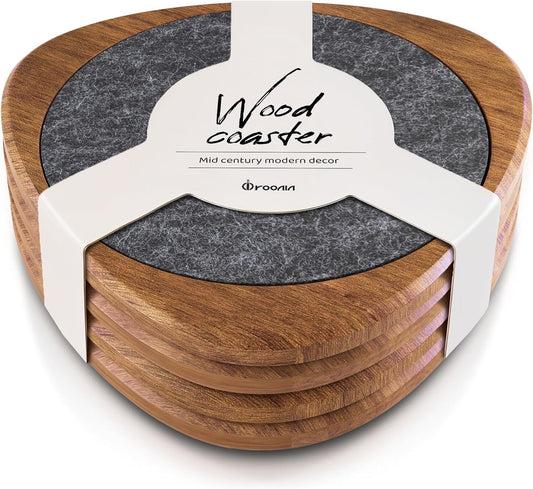 Roonin Mid Century Modern Decor Coasters Set of 4 - Absorbent Coaster - Felt Coaster MCM Decor - Midcentury Modern Wooden
