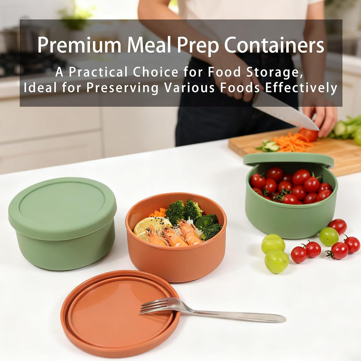 24 fl oz Adult Silicone Reusable Lunch Bento Bowl with Lid, Medium Airtight Food Storage Container for Cereal, Meal Prep &amp; Leftovers, BPA Free, Microwave Fridge Dishwasher Safe (Beige 1 Pack)
