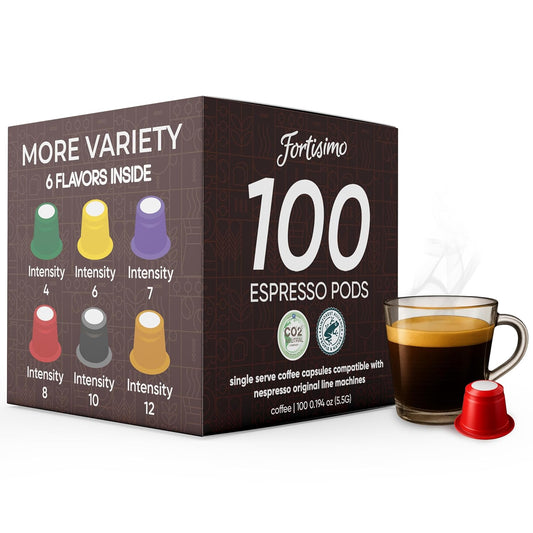 FORTISIMO Espresso Pods Variety Pack - 100 Count Espresso Capsules - Compatible with Nespresso Original Line Machines -