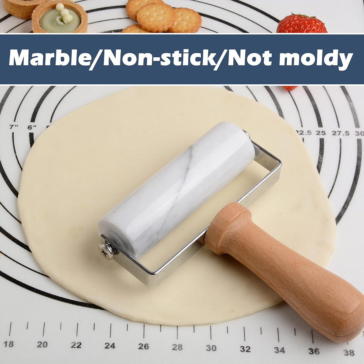 Tianman Small Marble Rolling Pin For Pizza & Baking Cooking(5.3" White).