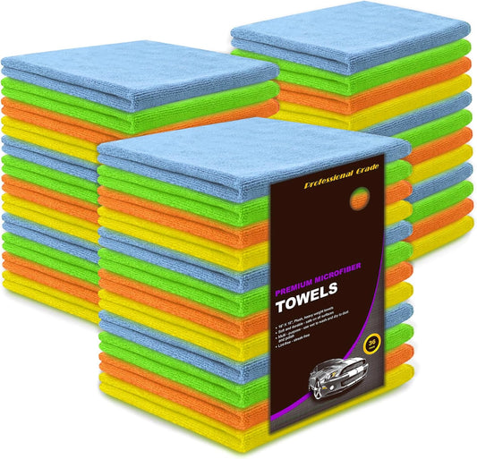 Microfiber Cleaning Cloths - 36 Pack, 16x16 Reusable, Lint-Free, Highly Absorbent Towels for Home, Kitchen, Car Detailing &