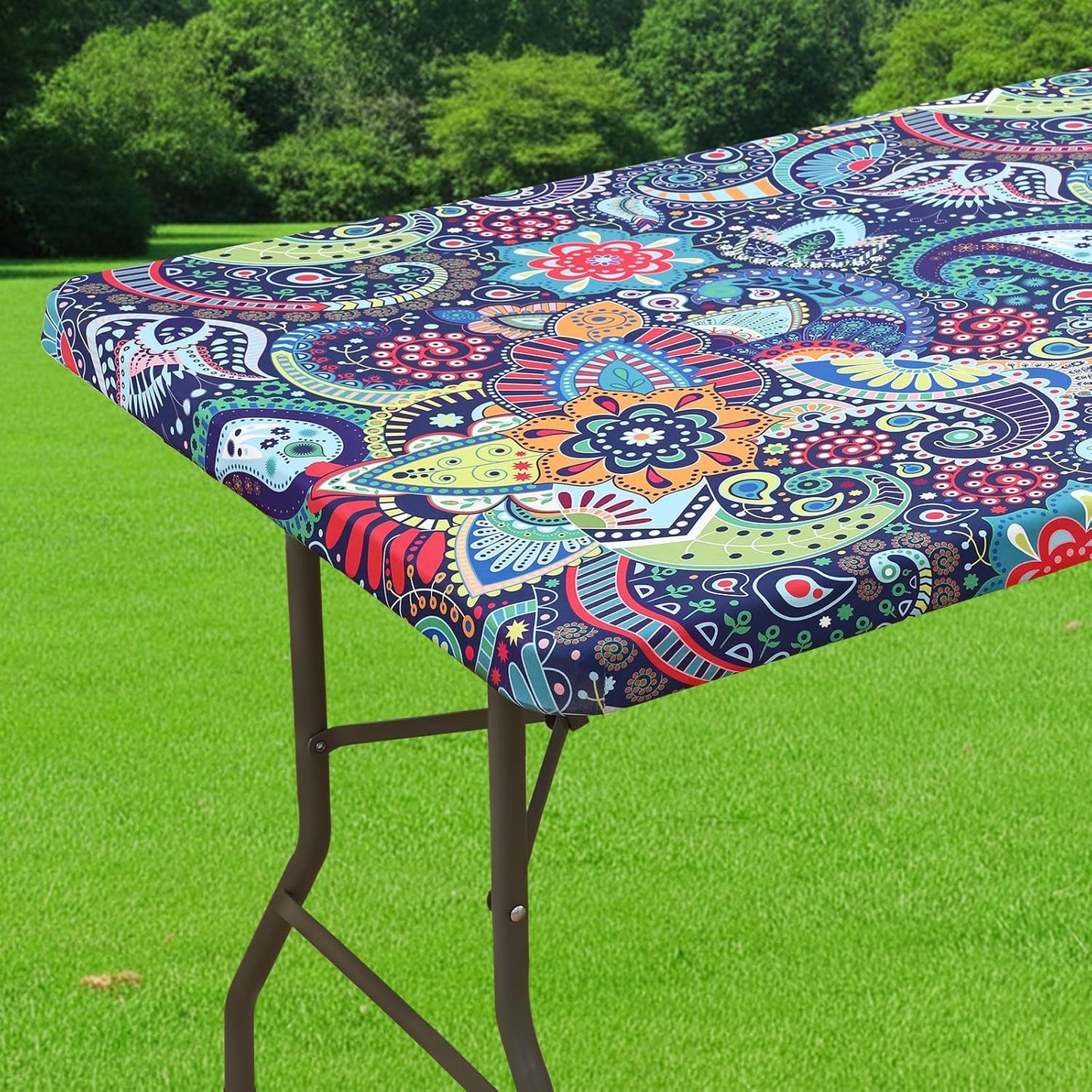 Smiry Spandex Fitted Tablecloth for 6 Foot Rectangle Tables, Washable Picnic Table Cover with Elastic, Stretch Reusable