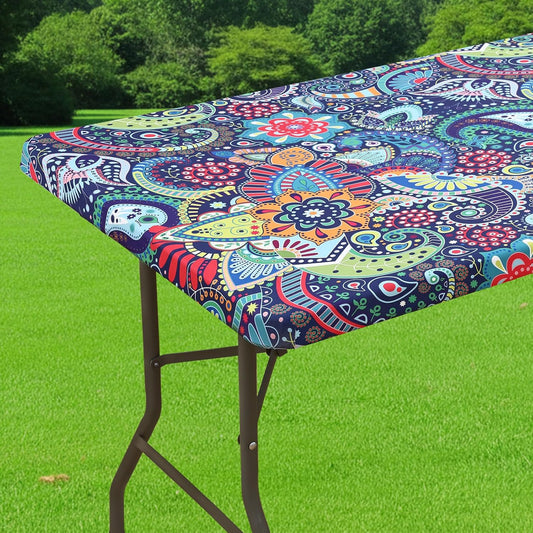 Smiry Spandex Fitted Tablecloth for 6 Foot Rectangle Tables, Washable Picnic Table Cover with Elastic, Stretch Reusable