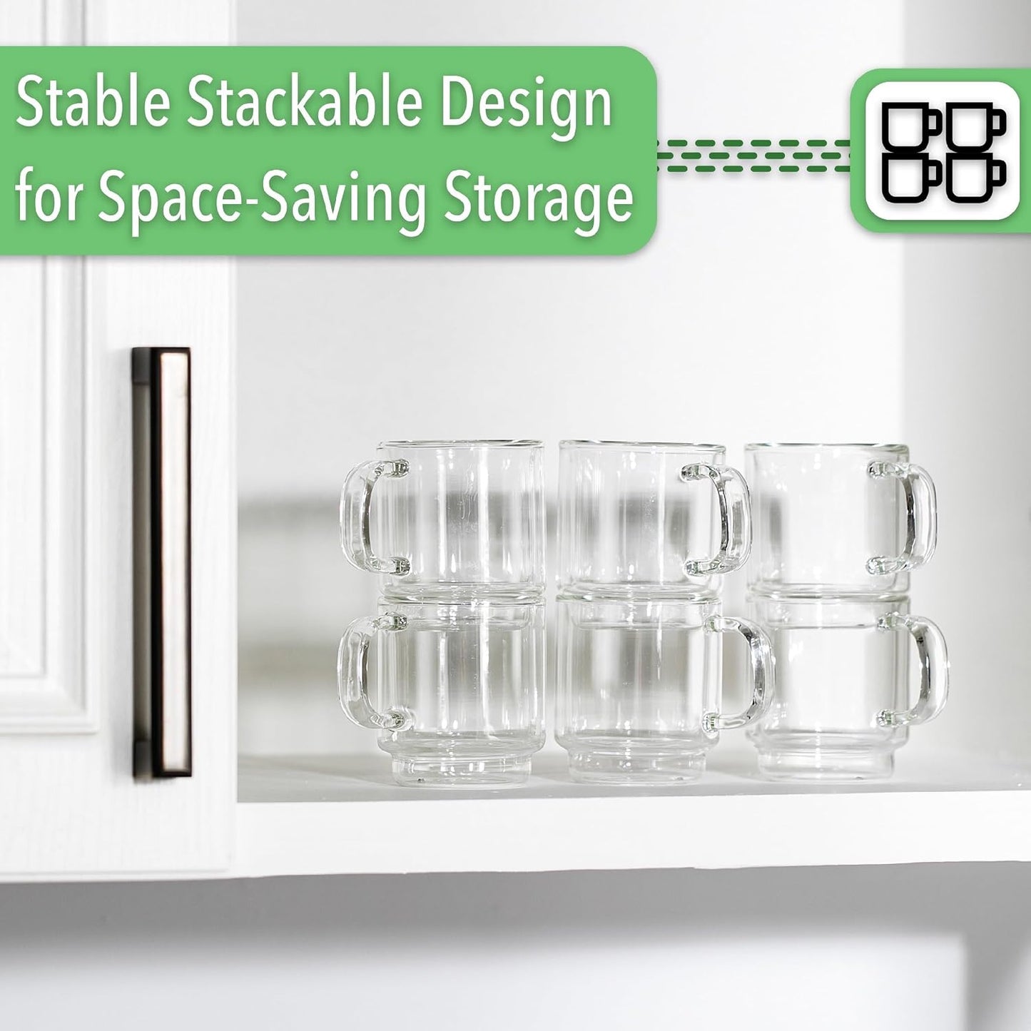 BTaT- Double Walled Stackable Espresso Cups, 2 oz, Set of 6, Clear Demitasse Coffee Mugs, Double Wall Insulated Espresso Cups, Coffee Mugs for Tea, Lattes