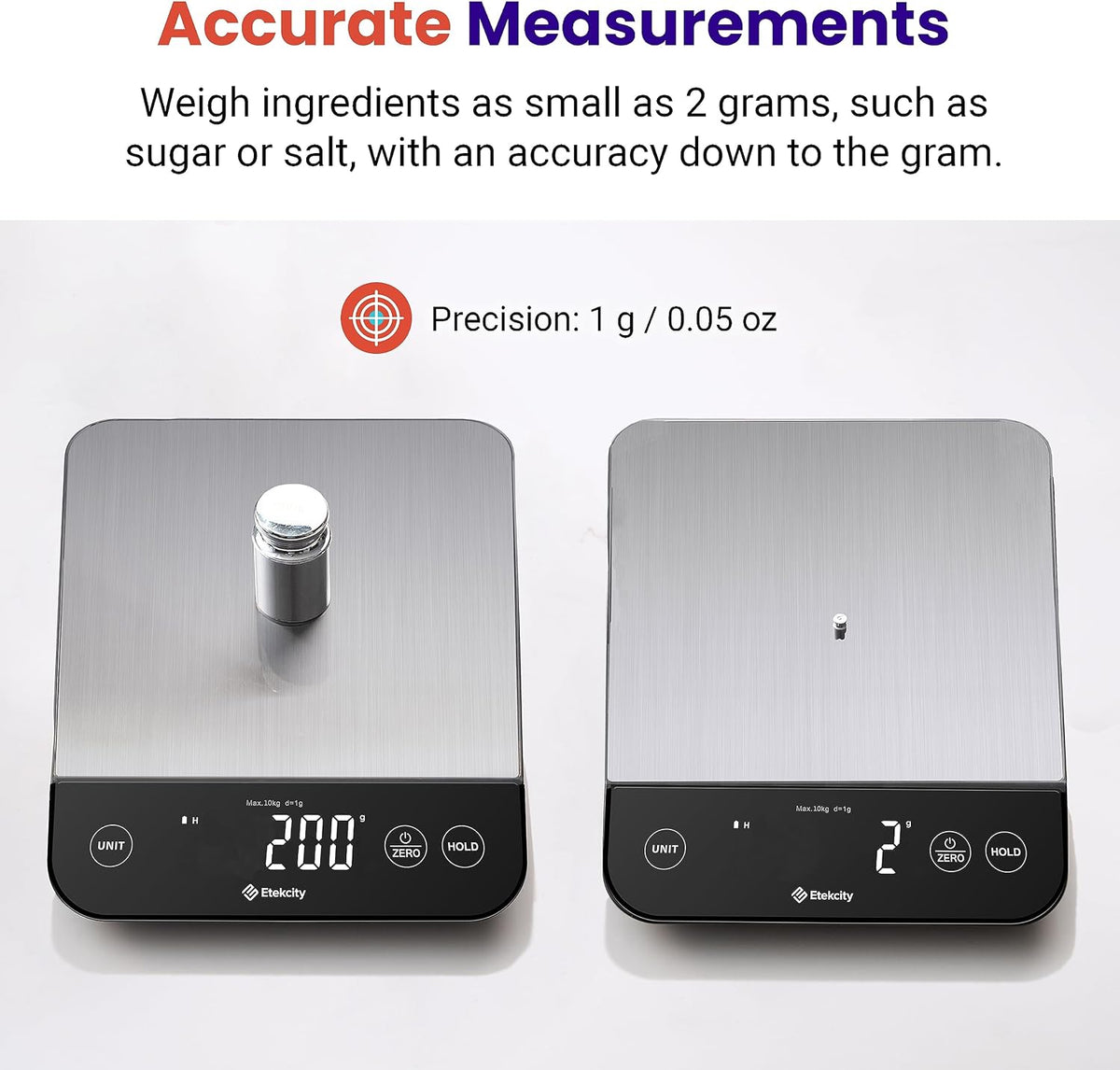 Etekcity 22lb Food Kitchen Scale, USB Rechargeable, IPX6 Waterproof