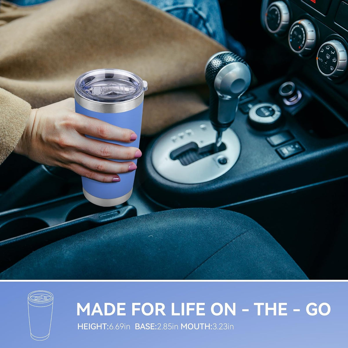 20 oz Tumbler Stainless Steel Tumblers Bulk with Lid Double Wall Insulated Coffee Tumbler Cups for Hot &amp; Cold Drinks Powder Coated Travel Coffee Tumbler Mug Metal (Azure, 1 pack)