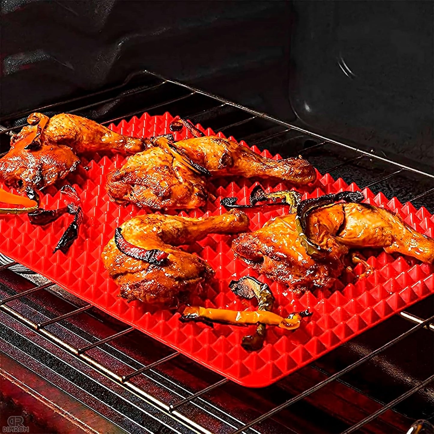 Red Silicone Baking Mat, 16 x 11.42 In, Non-Stick, Pyramid Design | Easy-to-Clean Silicone Pyramid Baking Mat; Suitable for Oven &amp; Microwave; Fat Filtering Surface; for Roasting, BBQ, and Bacon