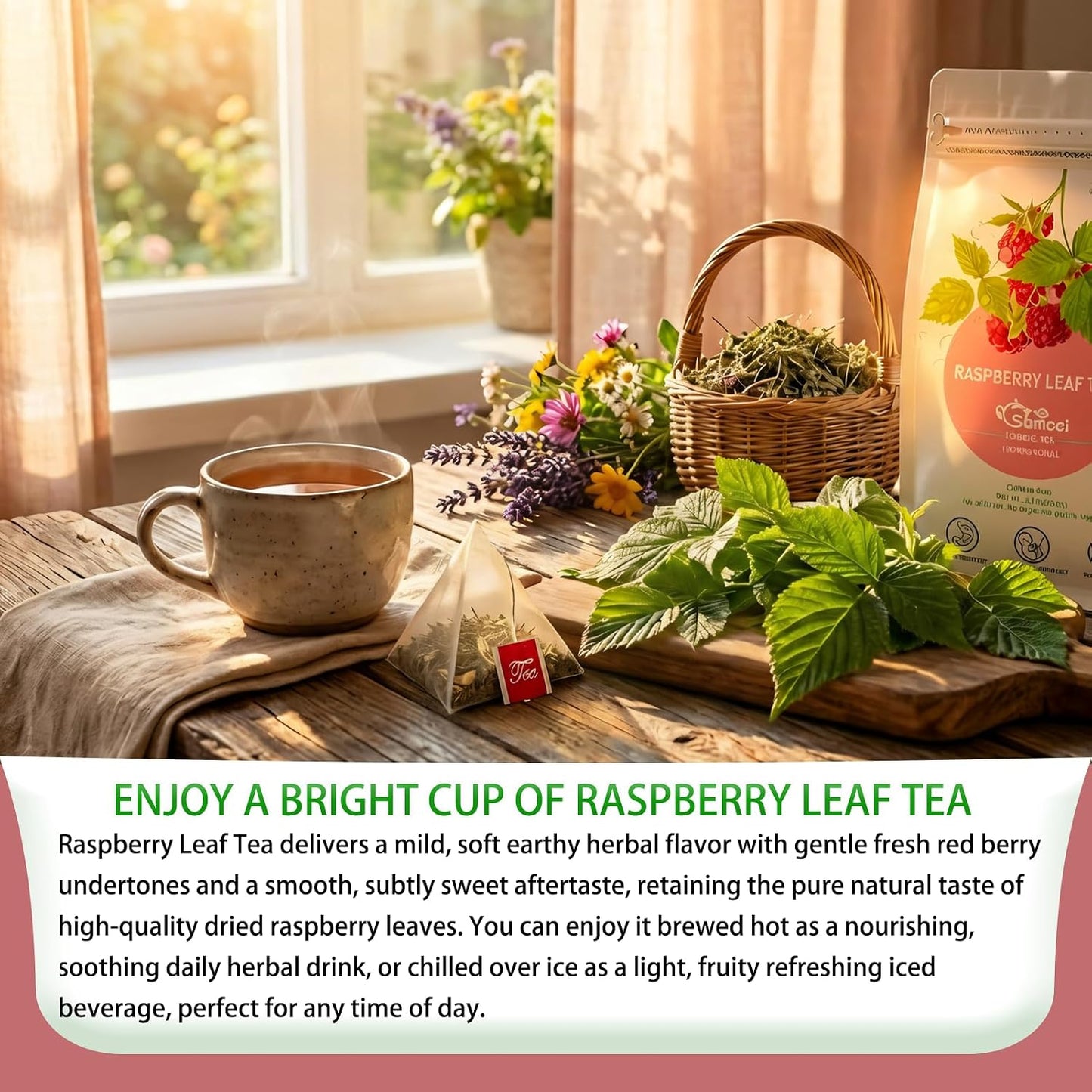 Samcci Raspberry Leaf Tea Bag, 40 Count, Natural Pregnancy Tea | Pure Red Raspberry Leaf Herbal Tea, Traditionally Used For Women's Wellness And Menstrual Support, Non-GMO, Caffeine-free