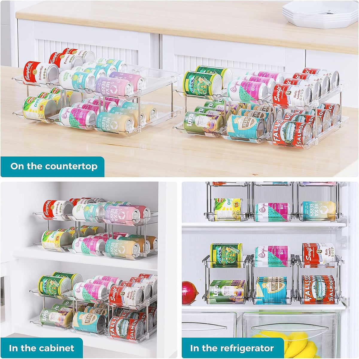 Can Organizer for Pantry, 3 Tiers Can Storage Rack, up to 36 Cans Food Holders for Fridge, Cabinet and Pantry Organization