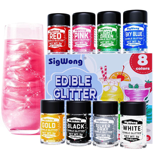 Edible Glitter - 8 Colors Luster Dust Edible Set for Drinks, Food Grade Edible Glitter Dust for Cake Decorating, Cocktail,