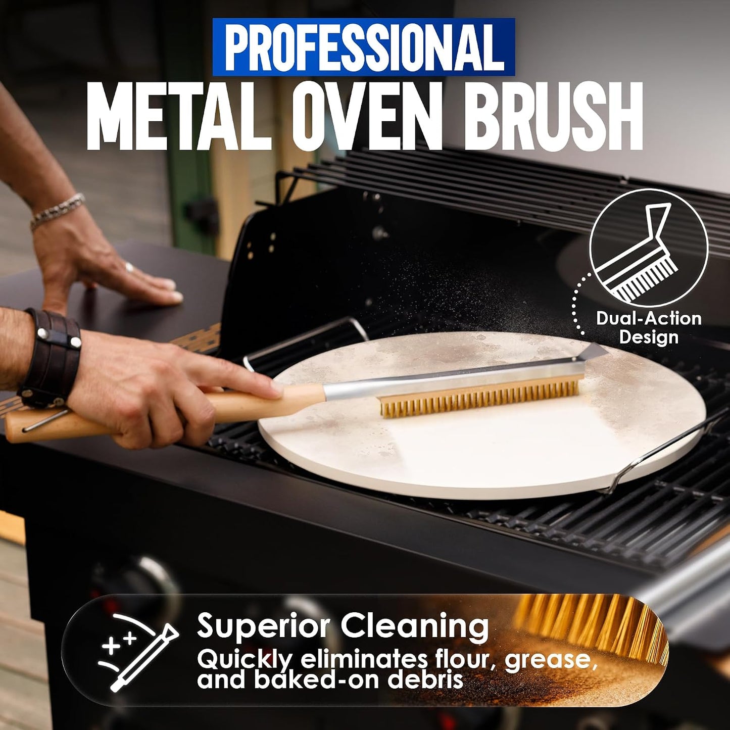 Pizza Stone Set for Oven and Grill – 16 Inch Cordierite Baking Stone, 1800°F Resistant, 6-Piece Kit with Acacia Wood Pizza Peel, Cutter Rocker, Steel Rack &amp; Cleaning Brush