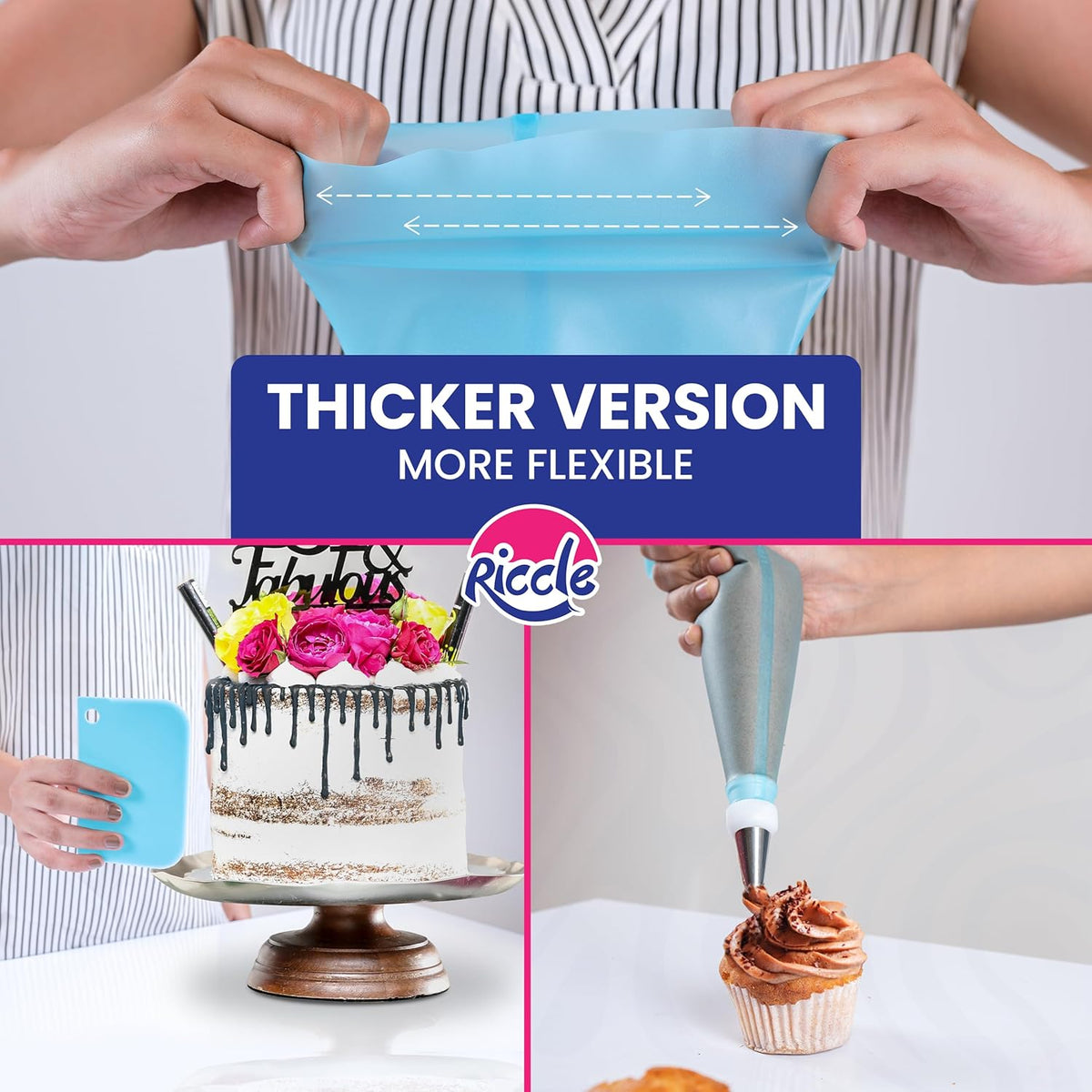 94 pcs Cake Decorating Kit with Cake Turntable - Includes 50pcs 16 Inch Disposable + 2 Reusable Piping Bags and Tips Set, 24 Icing Piping Tips, 2 Spatulas, 3 Icing Comb Scraper, 6 Cake Liners