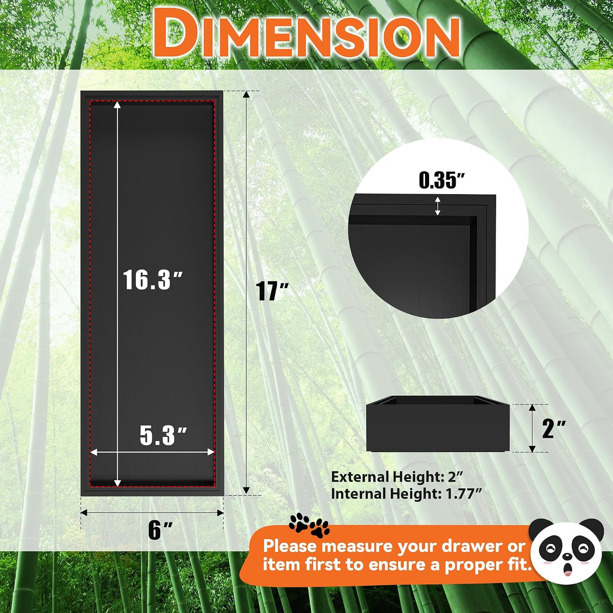 Lixple Bamboo Kitchen Drawer Organizer, 2 Pack, 17" x 6" x 2", Black