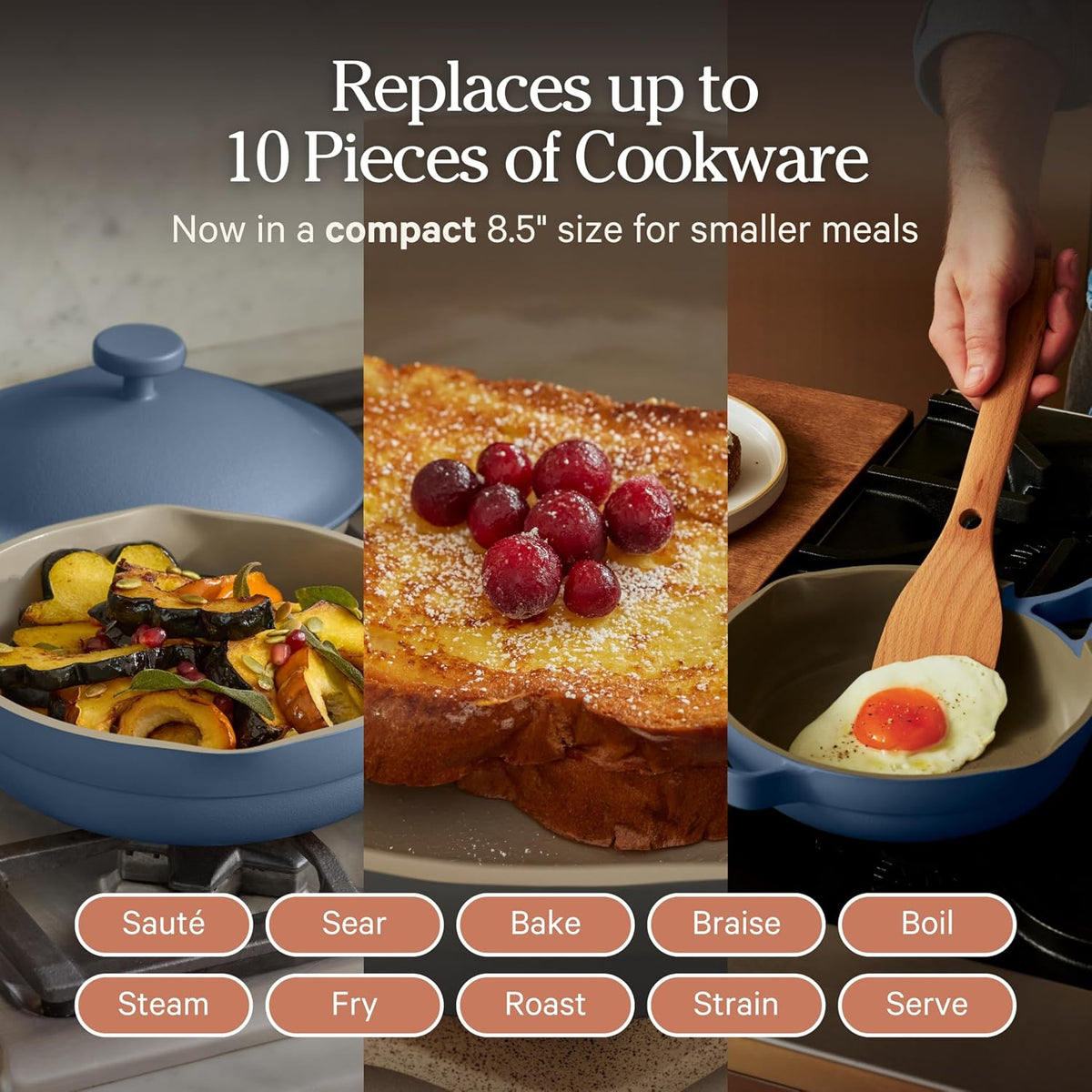 Our Place Mini Always Pan 2.0-8.5” (1.2 Qt) Nonstick, Toxin-Free Ceramic Cookware | Patented 10-in-1 Aluminum Frying & Sauté Pan | Safe for Oven, Induction & All Cooktops up to 450°F | Blue Salt