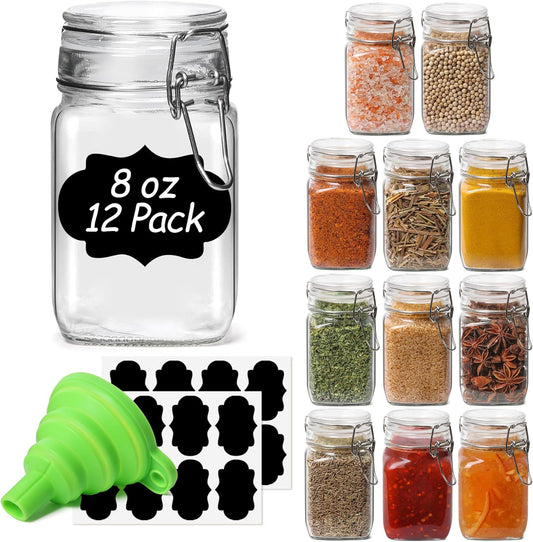 ComSaf Small Glass Jars with Airtight Lid Set of 12, Spice Jars 8 oz, Mason Jars 8 oz, Small Canning Jar, 8oz Jars with Lids