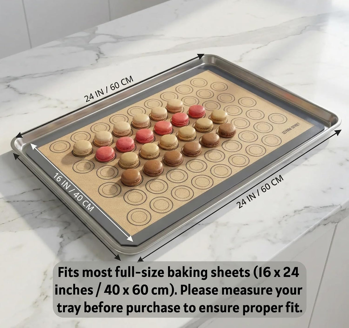 Macaron Baking Mat Silicone Non Stick, Full Sheet Reusable Pack of 10 Gray | Non-Stick Macaron Mat for Perfect Baking, Dishwasher &amp; Oven Safe, For Macarons, Cookies, Bread and More, 16x24” (40x60cm)
