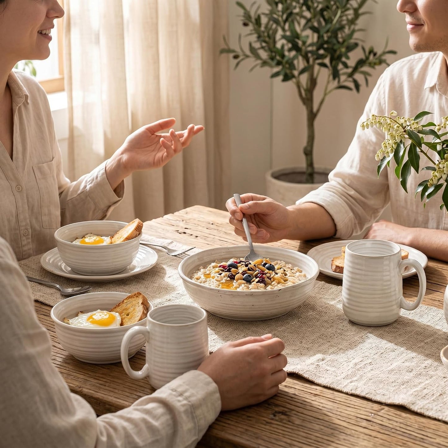 Ceramic Soup Bowls Set of 6, 20 Ounce Deep Creamy White Cereal Bowls, Microwave &amp; Dishwasher Safe, Perfect for Oatmeal, Pasta, Salad, Dessert &amp; Breakfast