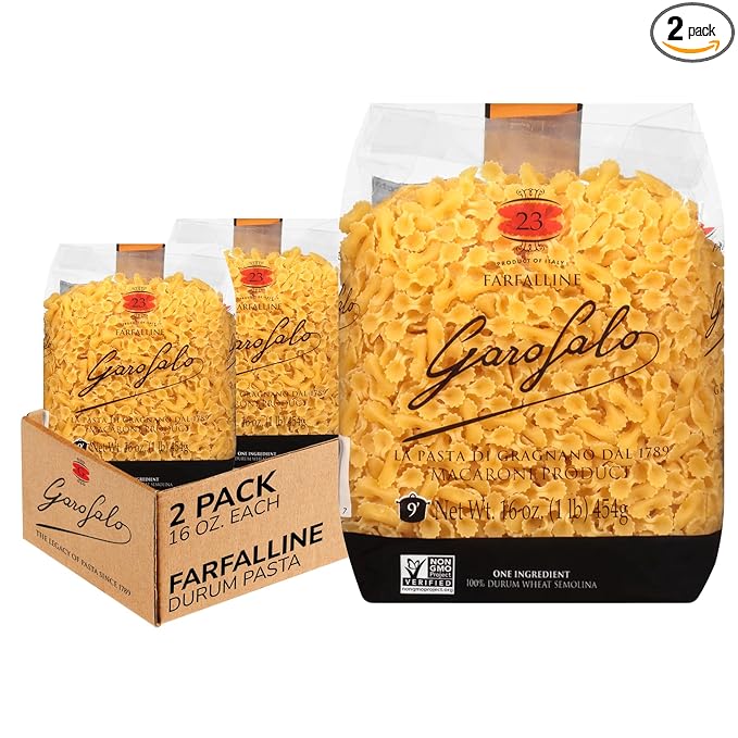 Garofalo - Premium Durum Wheat Semolina Farfalline Pasta, Italian Made, Bronze-Drawn, Al-Dente, One-Ingredient Pasta (2 pack)