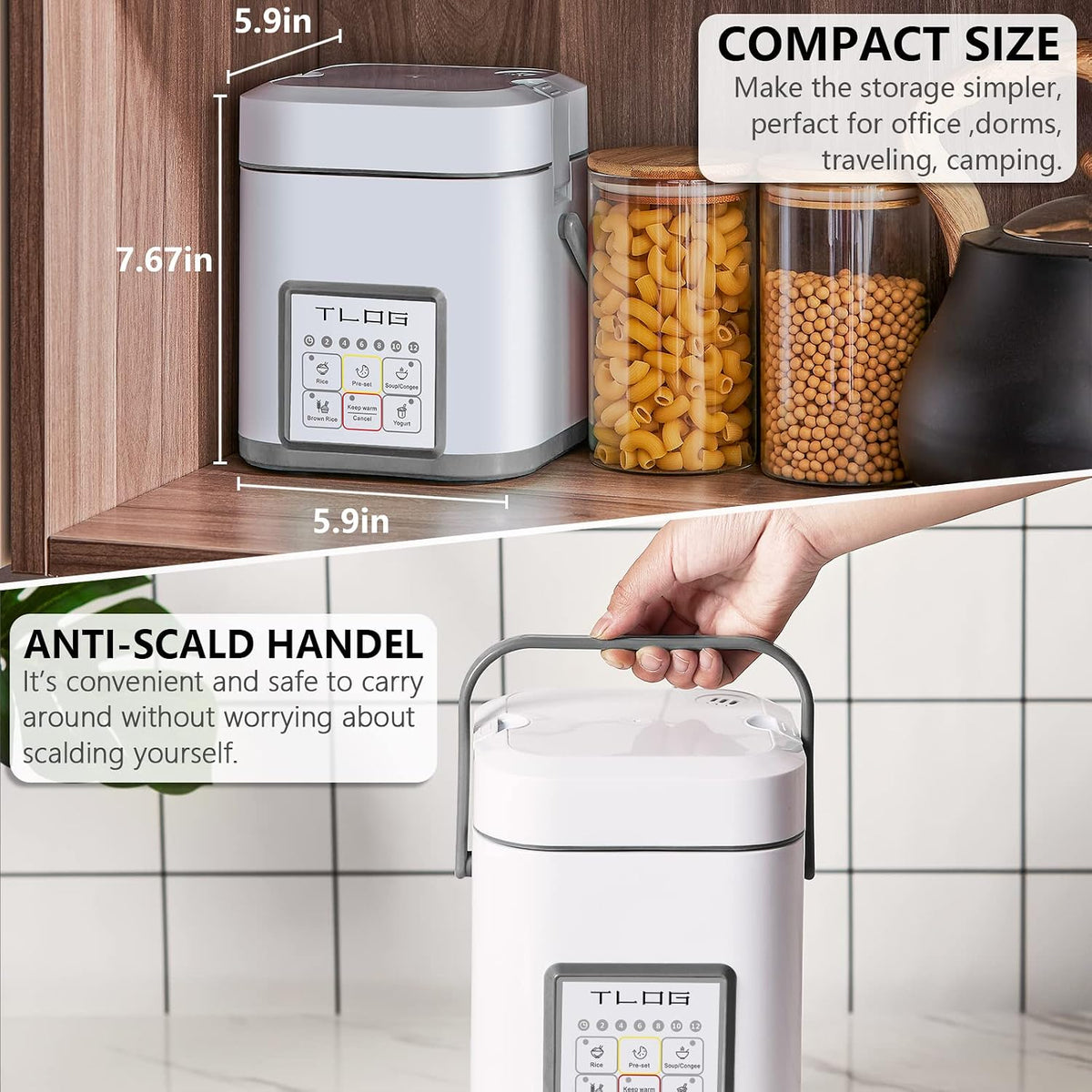 TLOG Mini Rice Cooker 2.5 Cups Uncooked, Healthy Ceramic Coating Portable Rice Maker, 1.2L Travel Rice Pot Small for 1-3 People, Personal Rice maker, Food Steamer, Multi-cooker for Grains, Oats