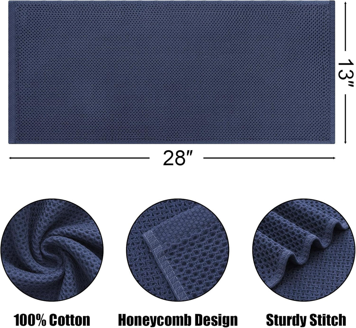 Kitinjoy 100% Cotton Waffle Weave Kitchen Towels, 12-Pack Super Soft and Absorbent Dish Towels for Drying Dishes, Kitchen Hand Towels, 13 in x 28 in, Navy Blue