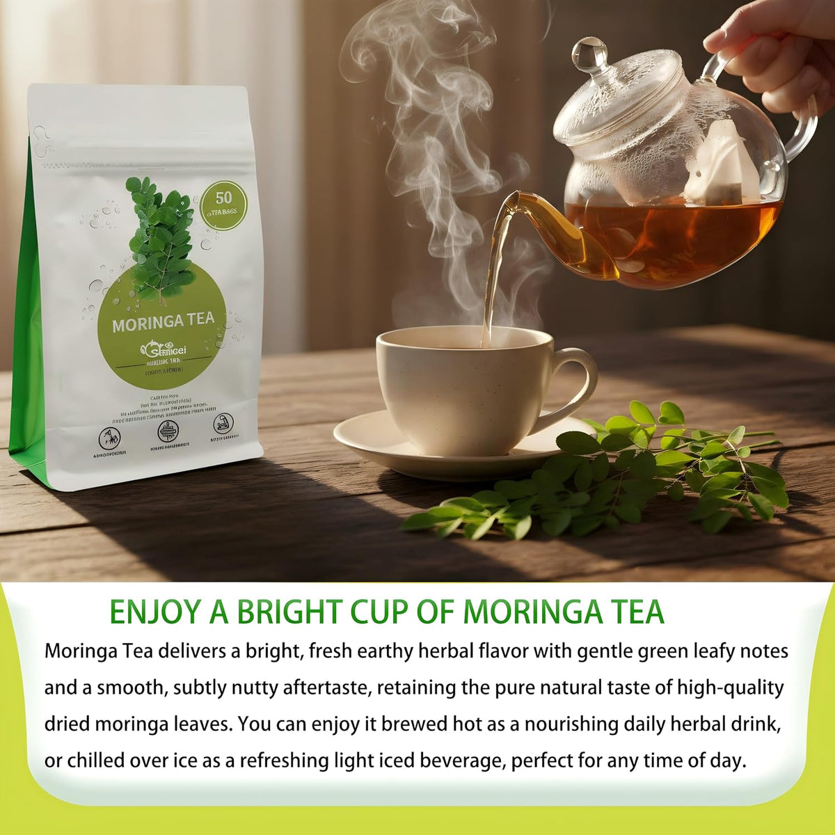 Samcci Moringa Tea, 50 Tea Bags, Pure Moringa Leaves from India