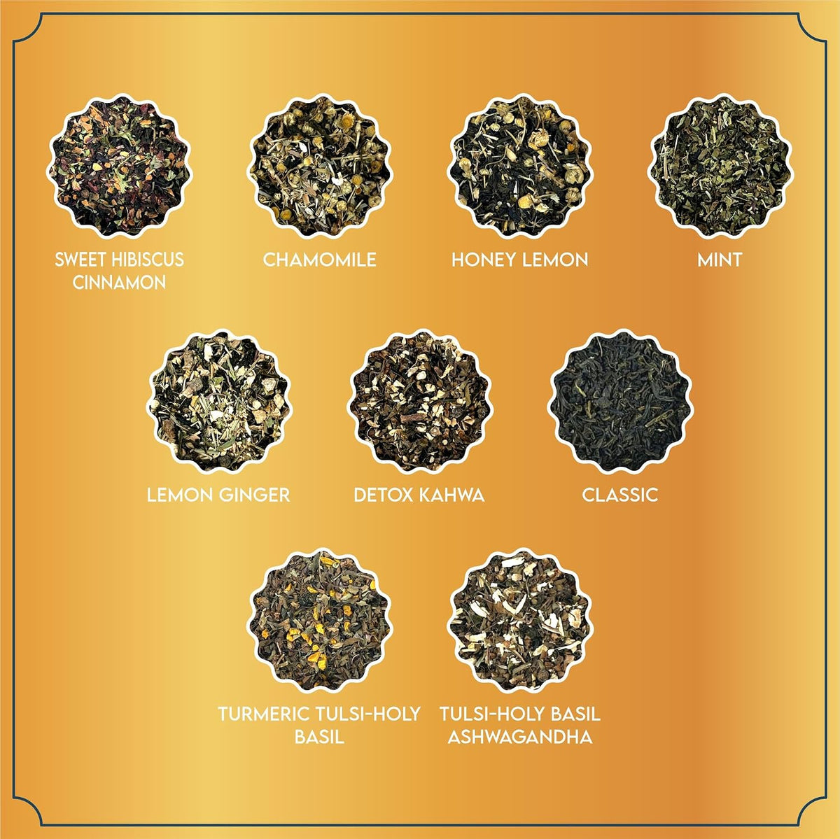 Tea Leaf &amp; Co. Harmony Pure Delight 9 Pack Premium Tea Gift Combo Box (Classic, Tulsi Ashwagandha, Lemon Ginger, Mint, Detox Kahwa, Turmeric Tulsi, Honey Lemon, Sweet Hibiscus &amp; Green Chamomile) - 8Oz