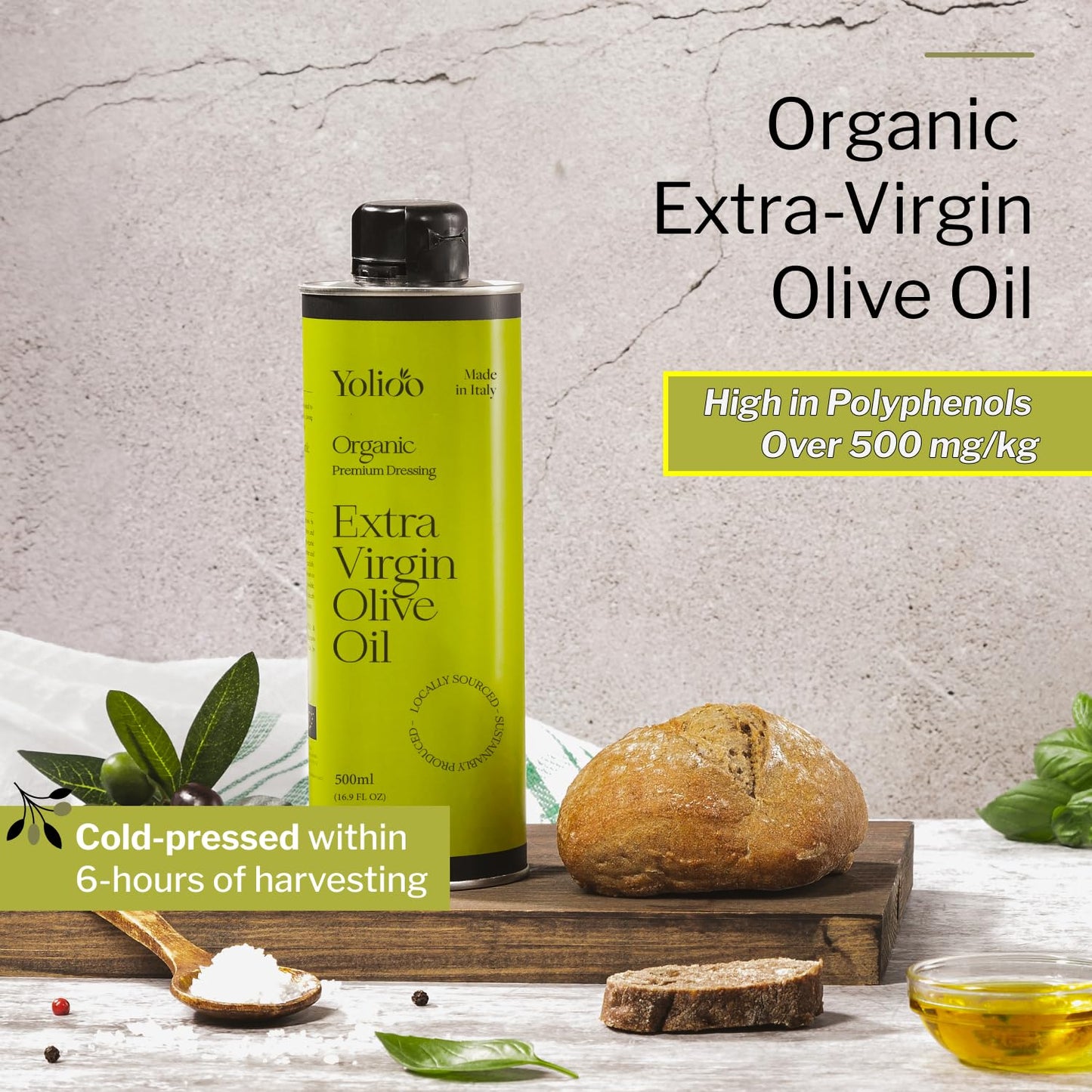 100% EVOO | Italian Organic Olive Oil Extra Virgin Cold Pressed | Very High Polyphenol Rich Early Harvest from Tuscany | Premium Pure Olive Oil (16.9oz)