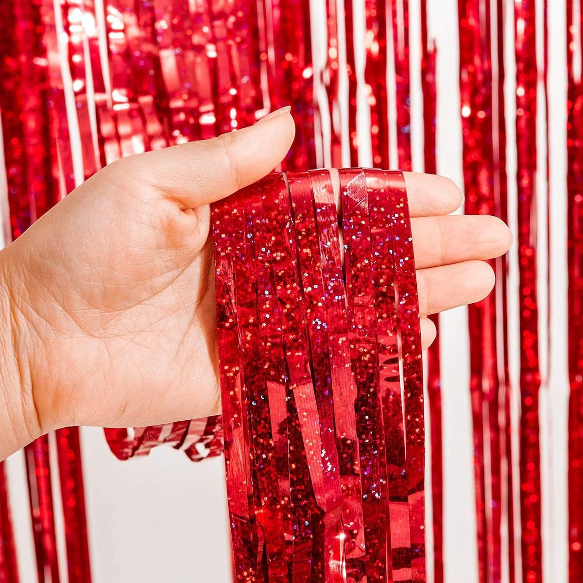 BRAVESHINE Red Blue Tinsel Foil Fringe Curtains | Party Steamers Backdrop | 2 Pack 3.2x8.2ft Metallic Curtain for Graduation/Men/Birthday/Web/Memorial/Anniversary/Bachelorette/4th of July Decorations